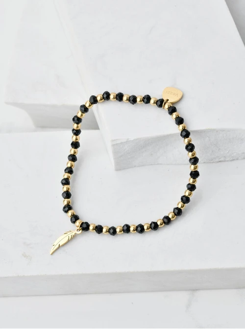 Bransoletka piórko, czarne kryształki, złoty S105224Z01