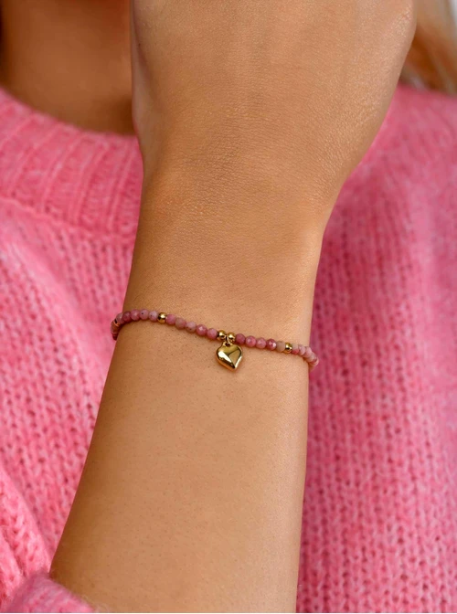 Bransoletka serce, Rodochrozyt, złoty S105197Z06