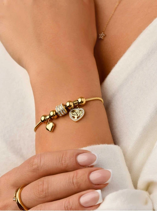 Bransoletka serduszka, kryształki, złoty S104858Z02