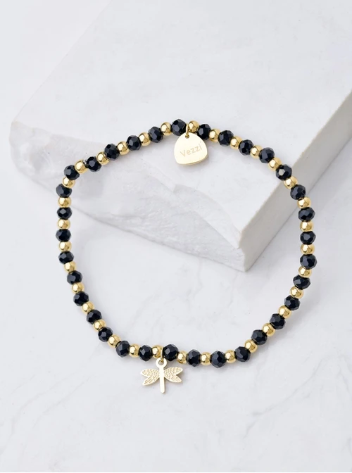 Bransoletka ważka, czarne kryształki, złoty S105226Z12