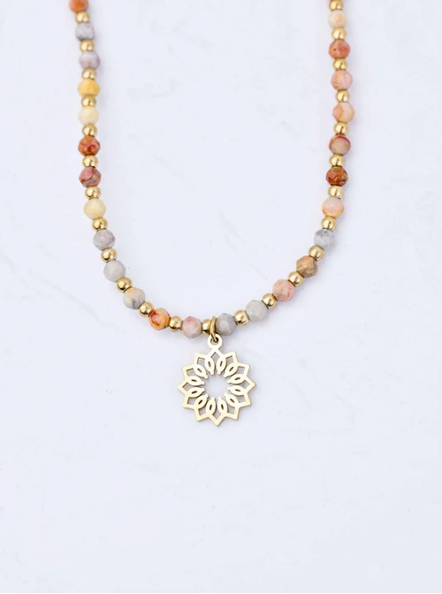 Choker Rozeta Vezzi, Agat Crazy Lace, złoty S304506Z00