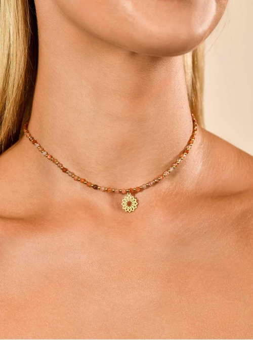 Choker Rozeta Vezzi, Agat Czerwony, złoty S304494Z00