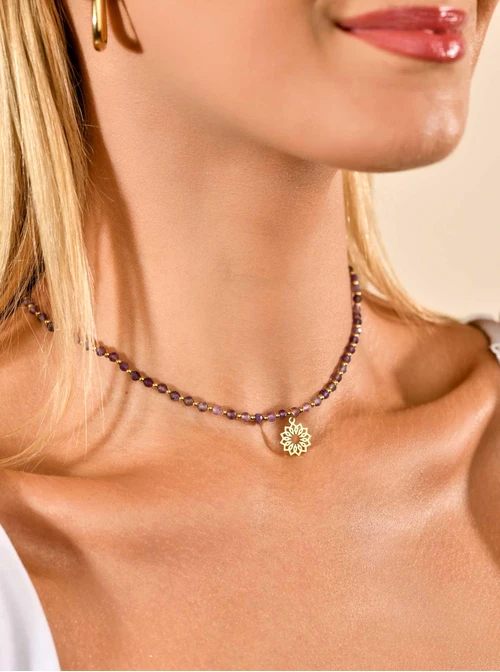 Choker Rozeta Vezzi, Ametyst, złoty S304496Z00
