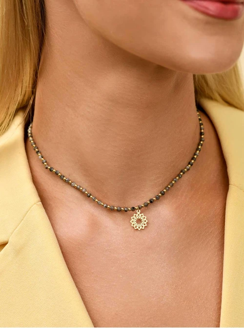 Choker Rozeta Vezzi, Labradoryt Czarny, złoty S304497Z00