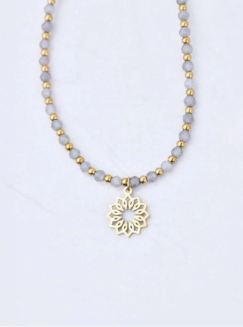 Choker Rozeta Vezzi, Labradoryt szary, złoty S304493Z00