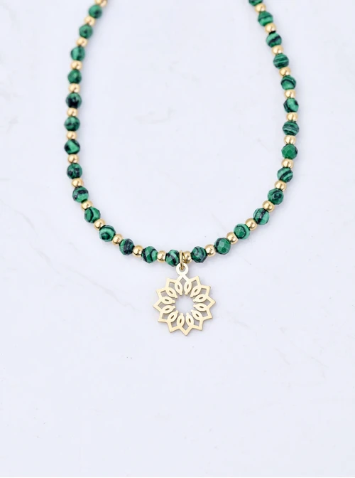 Choker Rozeta Vezzi, Malachit, zielony, złoty S304502Z00