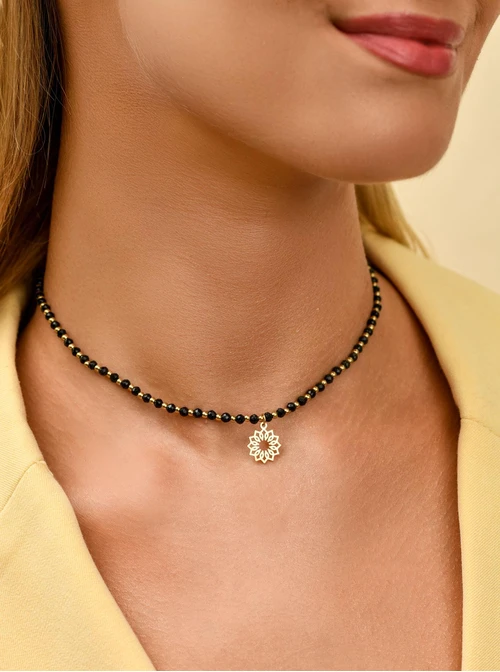 Choker Rozeta Vezzi, Obsydian, czarny, złoty S304504Z00