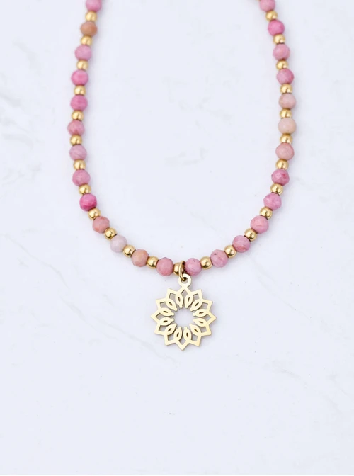 Choker Rozeta Vezzi, Rodochrozyt, różowy, złoty S304503Z00