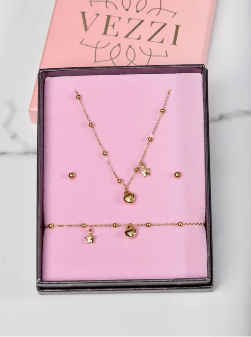 [Zestaw] Naszyjnik kuleczki, serduszko, gwiazdka, złoty S305061Z00