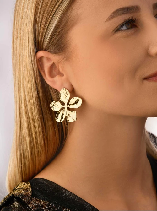 Kolczyki młotkowane Kwiaty, złoty S205110Z00