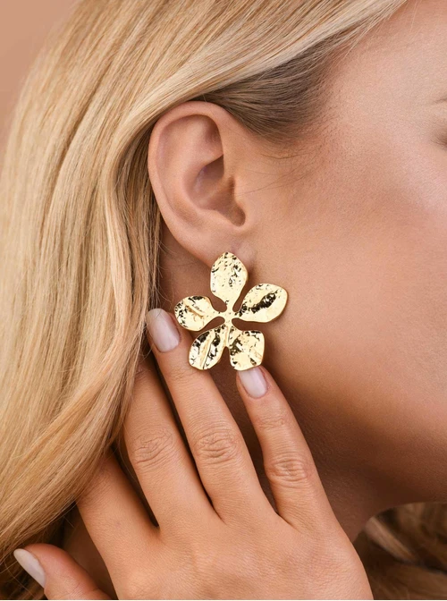 Kolczyki młotkowane Kwiaty, złoty S205110Z00