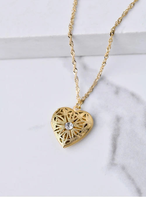 Naszyjnik Sekretnik serce z kryształkiem, złoty S305050Z00