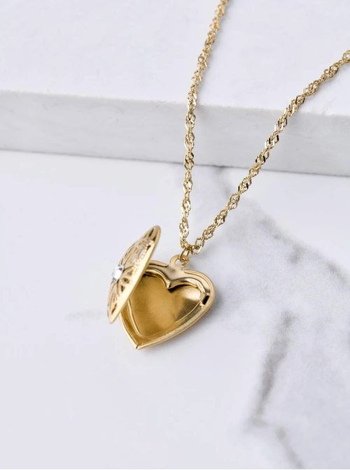 Naszyjnik Sekretnik serce z kryształkiem, złoty S305050Z00