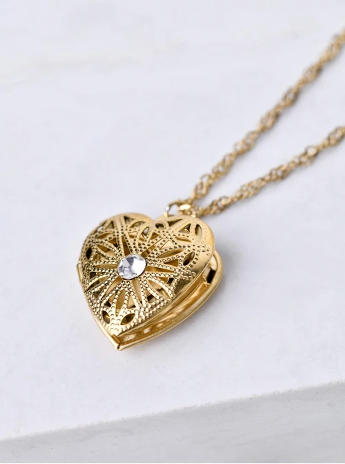 Naszyjnik Sekretnik serce z kryształkiem, złoty S305050Z00