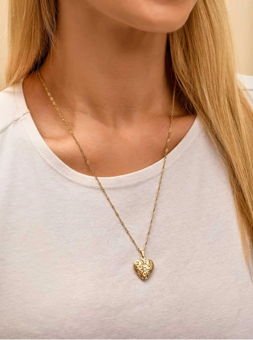Naszyjnik Sekretnik serce z kryształkiem, złoty S305050Z00