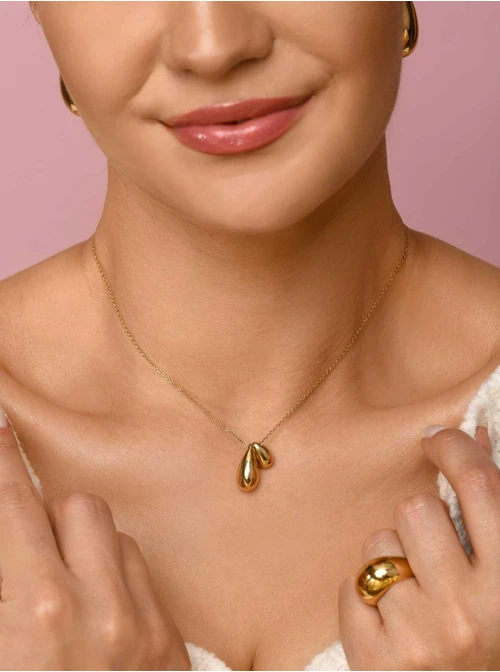 Naszyjnik dmuchane, krople, łezki, złoty S305008Z00