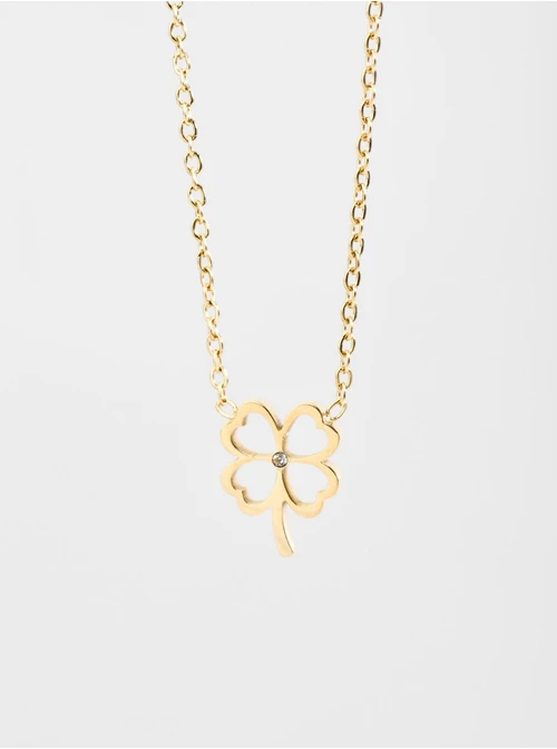 Naszyjnik koniczynka z kryształkiem, złoty S305238Z00