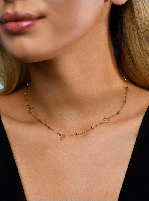 Naszyjnik koniczynki, kuleczki, złoty S305057Z00