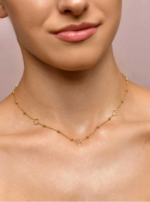 Naszyjnik koniczynki, kuleczki, złoty S305057Z00