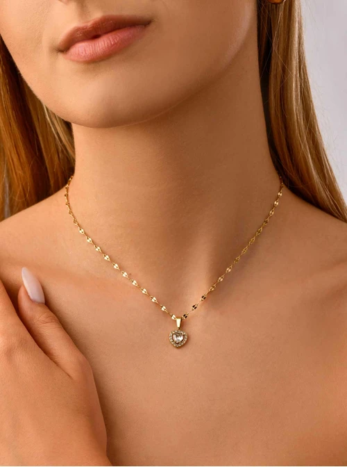 Naszyjnik kryształowe serce, złoty S305021Z00