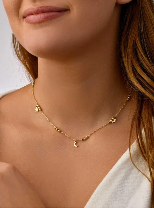 Naszyjnik kuleczki, księżyc, gwiazdki, złoty S304964Z00