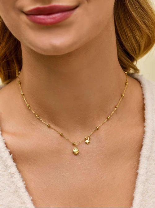 Naszyjnik kuleczki, serduszko, gwiazdka, złoty S305061Z00