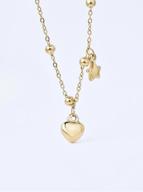 Naszyjnik kuleczki, serduszko, gwiazdka, złoty S305061Z00
