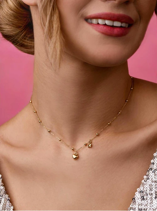 Naszyjnik kuleczki, serduszko, gwiazdka, złoty S305061Z00