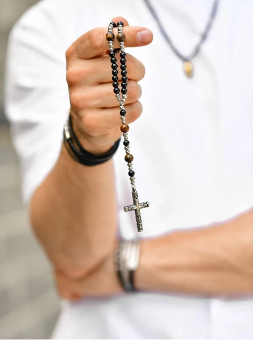 Naszyjnik męski, Agat, Tygrysie Oko, srebrny S305254Z01