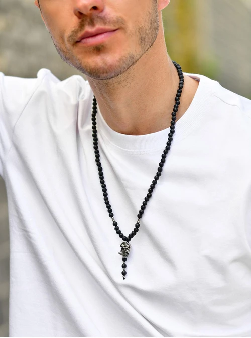 Naszyjnik męski, Lawa Wulkaniczna, czarny S305263Z01