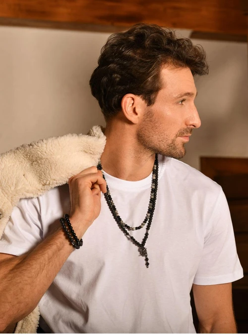 Naszyjnik męski, Lawa Wulkaniczna, czarny S305263Z01