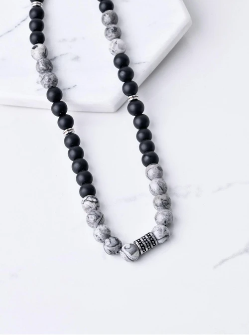 Naszyjnik męski, Onyks, Jaspis, srebrny S305260Z01