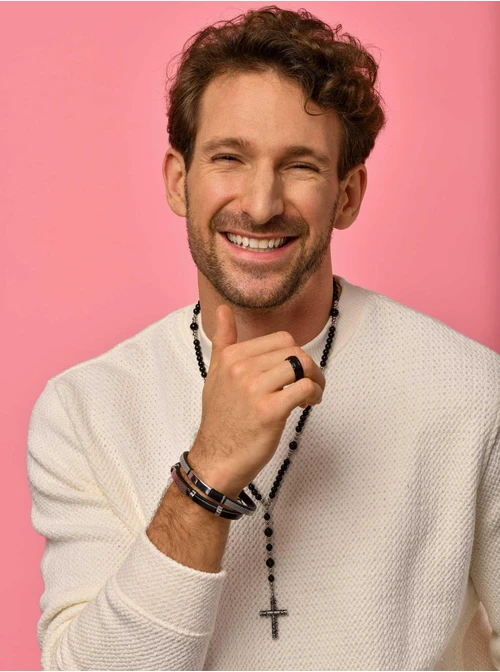 Naszyjnik męski, krzyż, Agat, srebrny S305255Z01