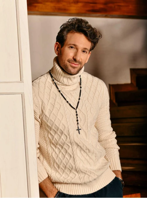 Naszyjnik męski, krzyż, Agat, srebrny S305255Z01