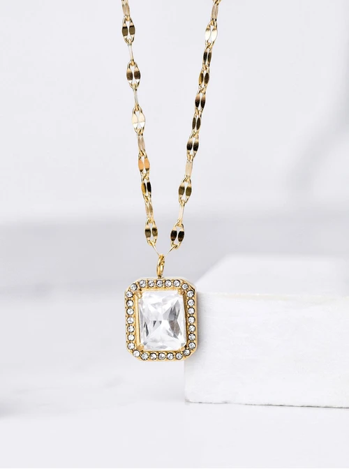 Naszyjnik z dużym kryształem, złoty S305018Z00