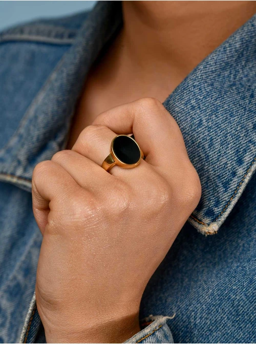 Pierścionek, czarne oczko, złoty S405187Z01