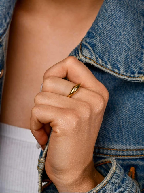 Pierścionek dmuchany z kryształkiem, złoty S405181Z00