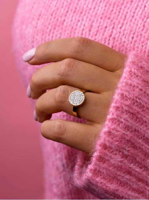 Pierścionek kółko z kryształkami, złoty S405191Z02