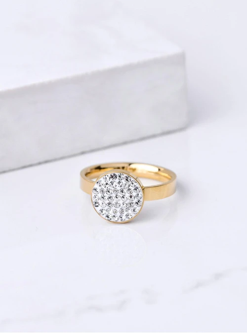 Pierścionek kółko z kryształkami, złoty S405191Z02