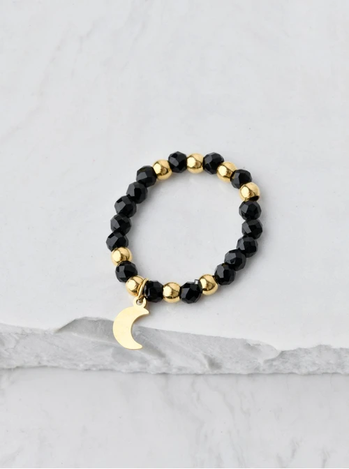 Pierścionek księżyc, Obsydian, złoty S405198Z01