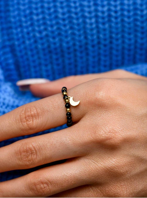 Pierścionek księżyc, Obsydian, złoty S405198Z01