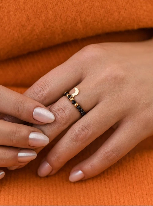 Pierścionek księżyc, Obsydian, złoty S405198Z01