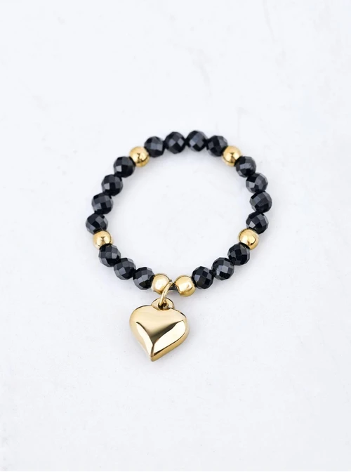 Pierścionek serduszko, Obsydian, złoty S405283Z01