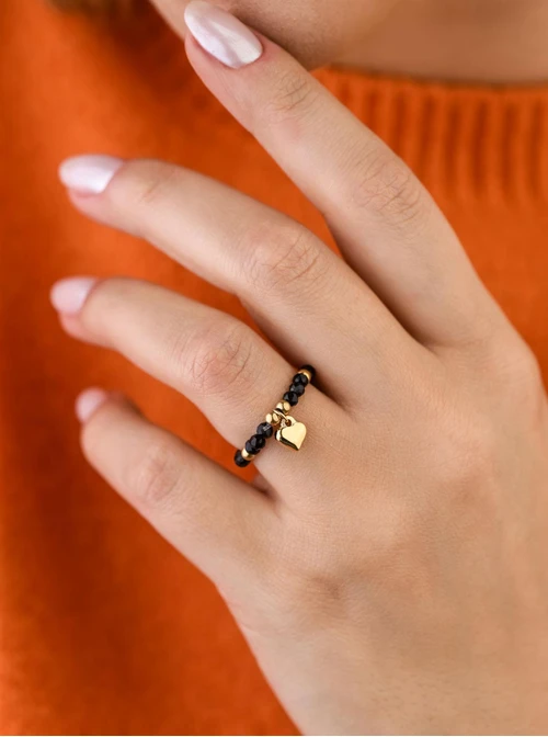 Pierścionek serduszko, Obsydian, złoty S405283Z01