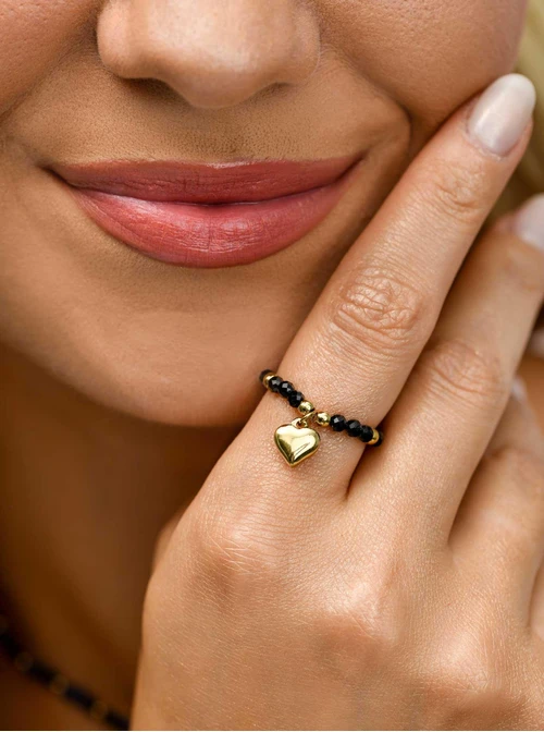 Pierścionek serduszko, Obsydian, złoty S405283Z01