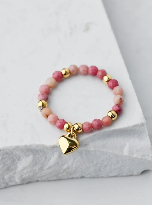 Pierścionek serduszko, Rodochrozyt, złoty S405283Z06