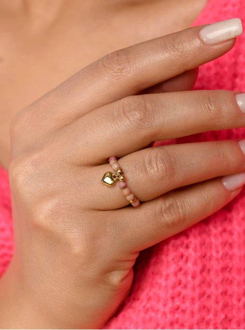 Pierścionek serduszko, Rodochrozyt, złoty S405283Z06