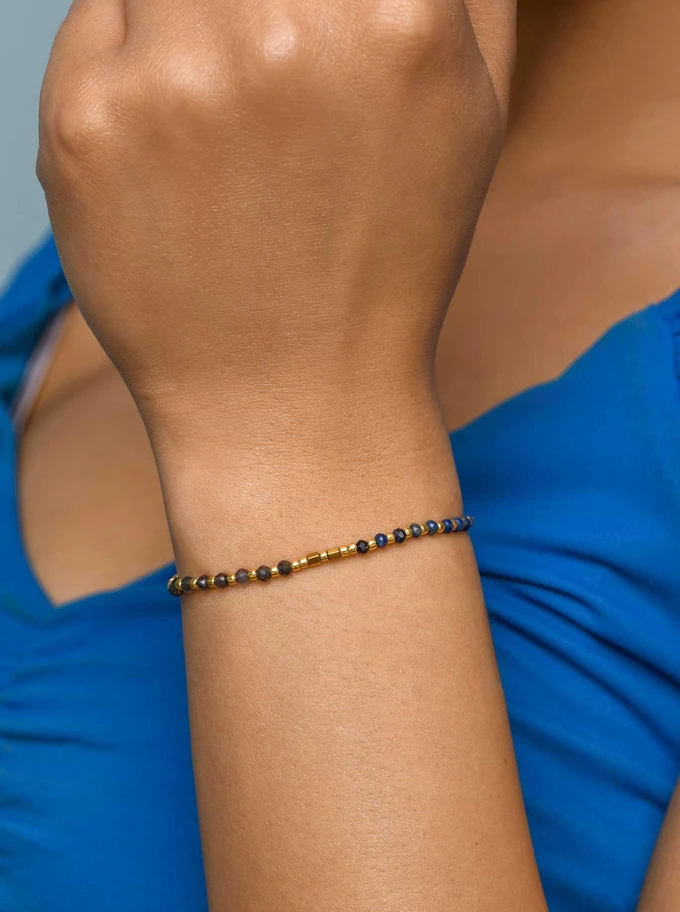 Bransoletka Lapis Lazuli, Kordieryt, sznurek, złoty S105595Z00