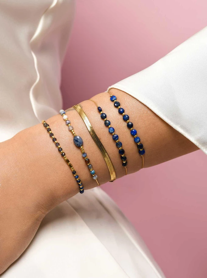 Bransoletka Lapis Lazuli, Kordieryt, sznurek, złoty S105595Z00