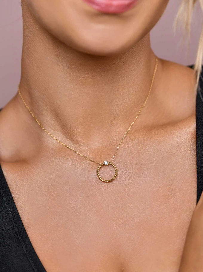 Naszyjnik plecione kółeczko z kryształkiem, złoty S305377Z00